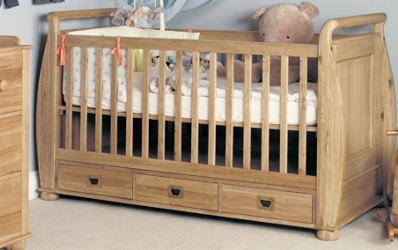 Amel Oak Baby Cot - Bed with Drawers